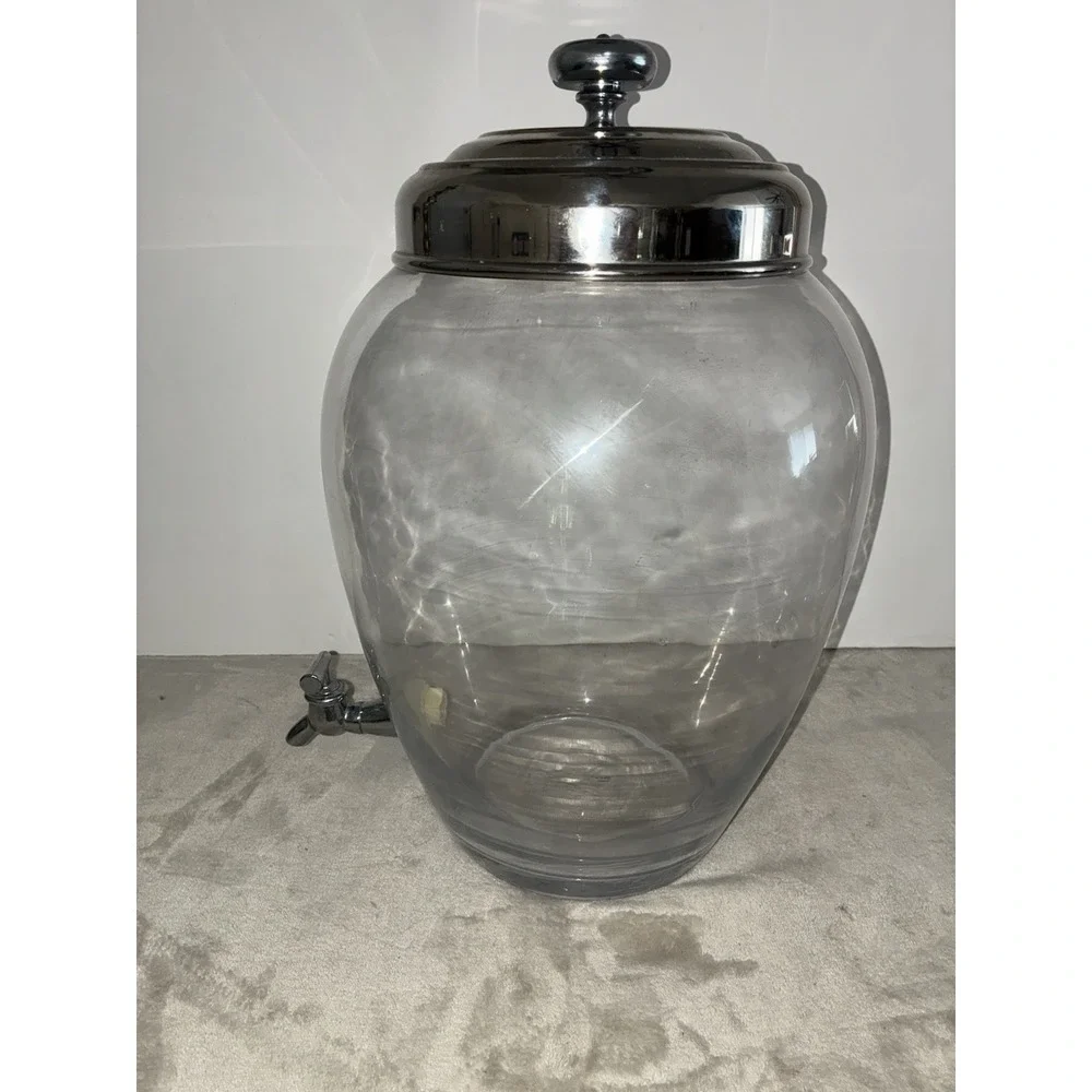 Pottery Barn Glass Drink Dispenser Metal Lid 2 Gallon Tabletop Bar Party